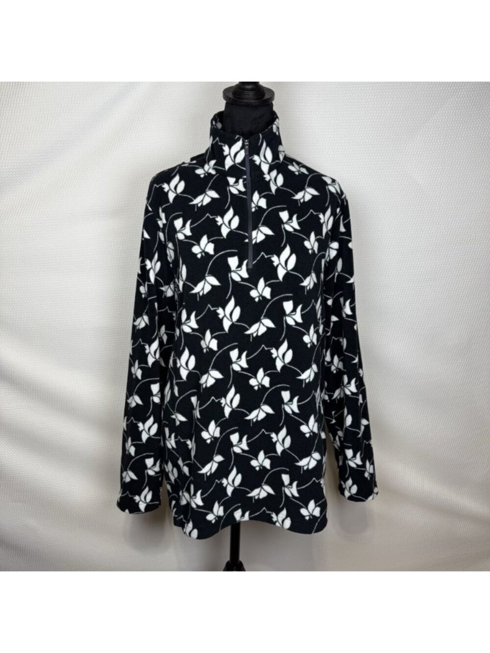 Lands' End Women's Quarter Zip Fleece Large/Tall Blue and White Floral Pullover